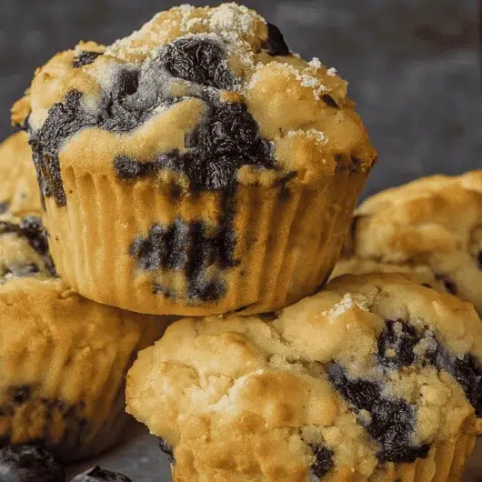 Bakery-style Bisquick blueberry muffins on a plate