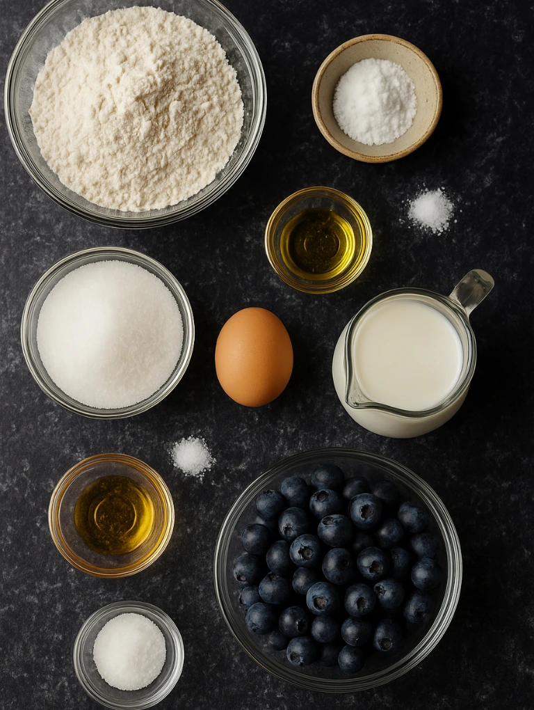 Blueberry Muffins Recipe ingredients arranged