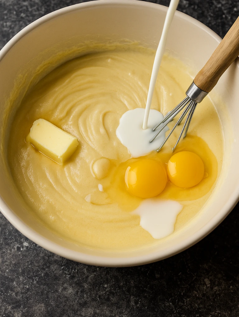 Flour, baking soda, and salt combined in a clear mixing bowl.