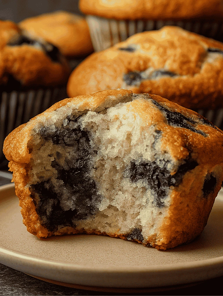 Fluffy Blueberry Muffins with Yogurt on Dark Countertop