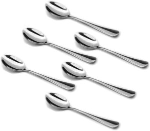 Set of six stainless steel teaspoons for kitchen and dining