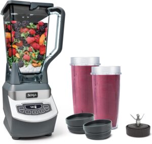Ninja blender set with blending jar and to-go cups, ideal for making Jetty Punch tropical smoothies.