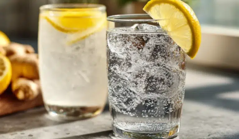 Natural Mounjaro recipe with 4 ingredientsGlass of natural Mounjaro drink served hot and iced on a gray kitchen countertop.