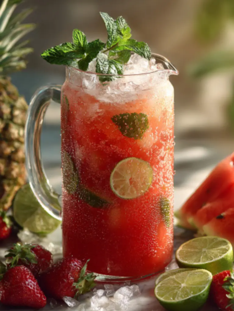 A party dispenser filled with agua fresca and glasses rimmed with Tajín.