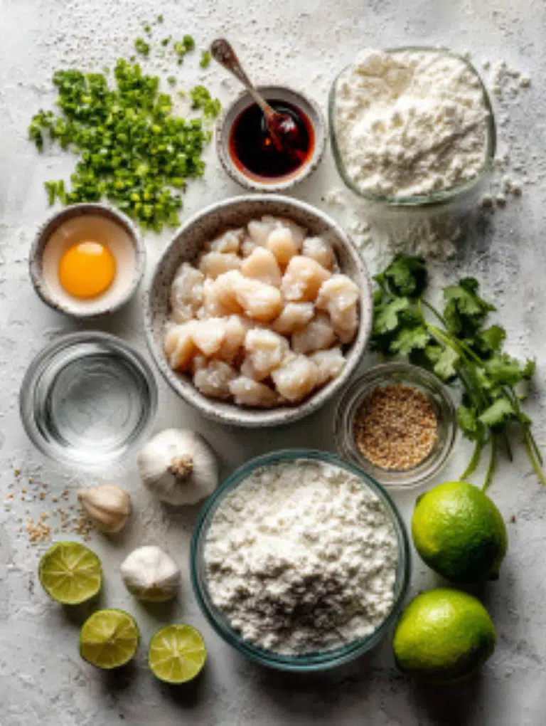 Sweet Chili Chicken Overhead shot of Sweet Chili Chicken ingredients neatly arranged on a white marble counter.