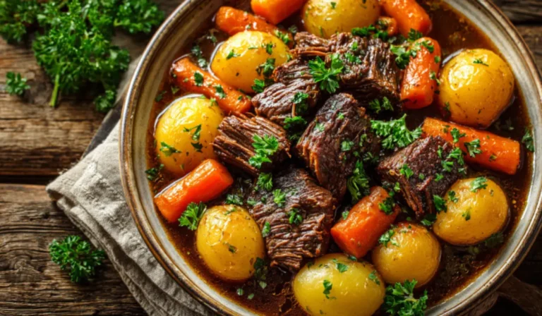 Image Scene: Overhead shot, white bowl, neatly arranged roast and vegetables.