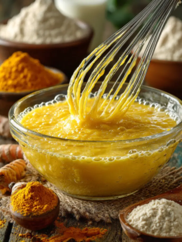 Saffron-infused sugar syrup boiling in a saucepan for jalebi.