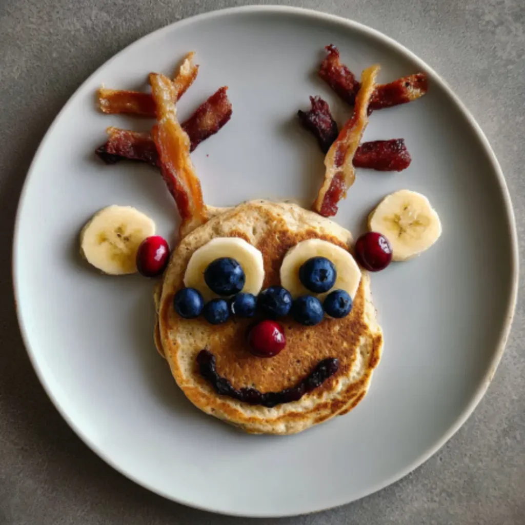 Slice of breakfast bake served on a plate with fresh berries and crispy bacon.