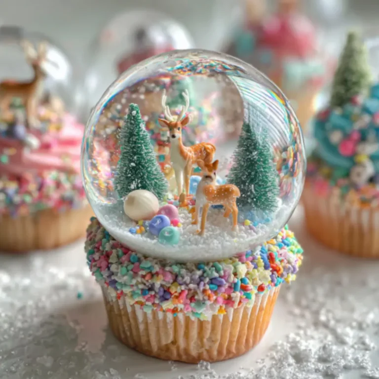 Winter-themed gelatin bubble cupcakes decorated with snow-like sprinkles, buttercream frosting, and festive edible toppers.
