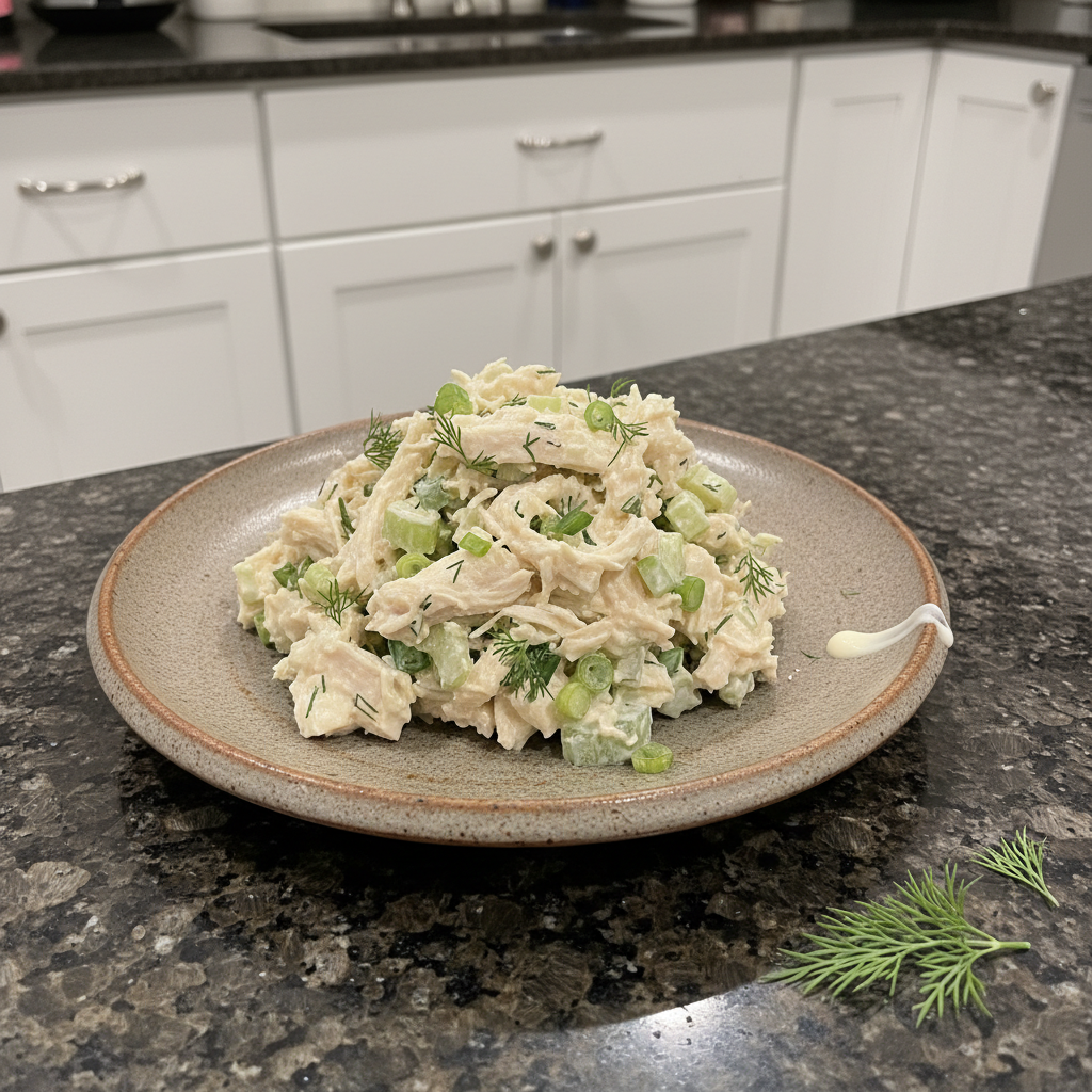 Creamy chicken salad with grapes and celery, served in a crisp lettuce cup, ready to enjoy.