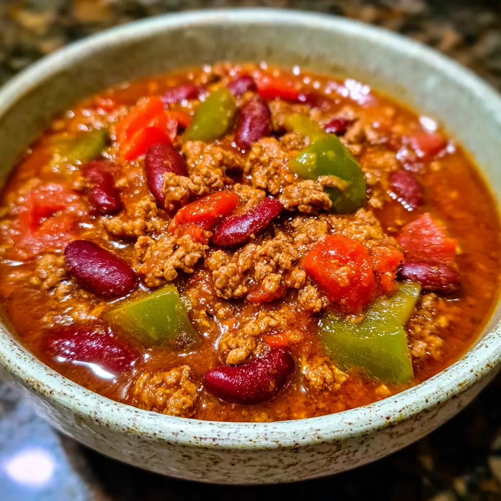 Hearty and vibrant bowl of homemade chili, perfect for a warming chili recipe stovetop meal.
