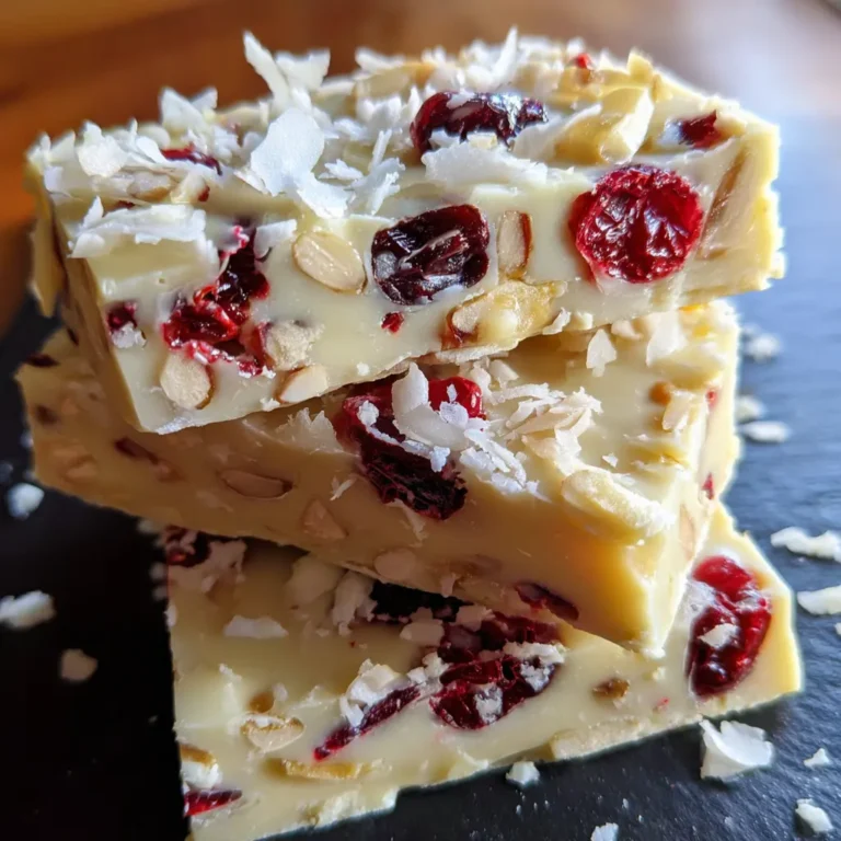 Stacked white chocolate cranberry and nut confection, a tempting christmas white christmas recipe.