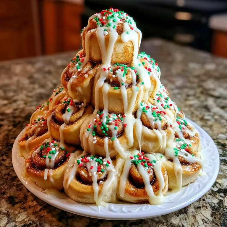 A festive cinnamon roll Christmas tree, beautifully iced and adorned with holiday sprinkles, perfect for a special occasion, showcasing a delicious cinnamon roll Christmas tree recipe.