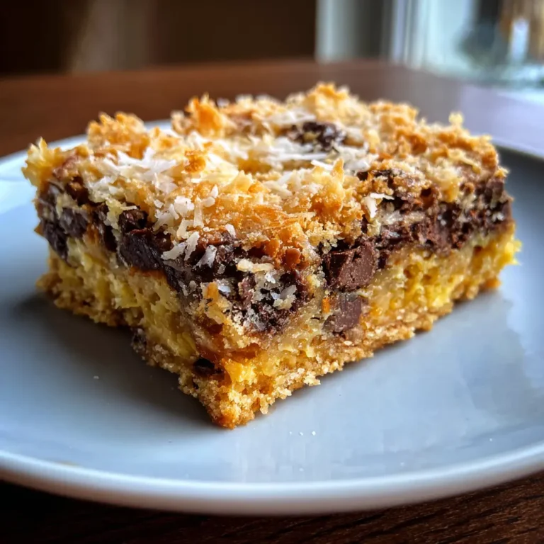 A delicious slice of layered Hello Dolly bar on a light plate, showcasing its gooey caramel, chocolate, and toasted coconut layers from a classic Hello Dolly recipe.