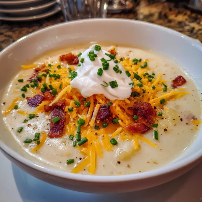 Hearty bowl of garnished potato soup, perfect for an easy potato soup recipe.