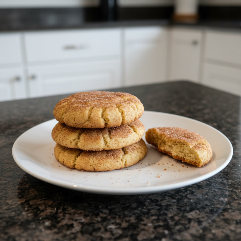 A close-up stack of warm, chewy brown butter snickerdoodles, perfectly cracked and dusted with cinnamon sugar.