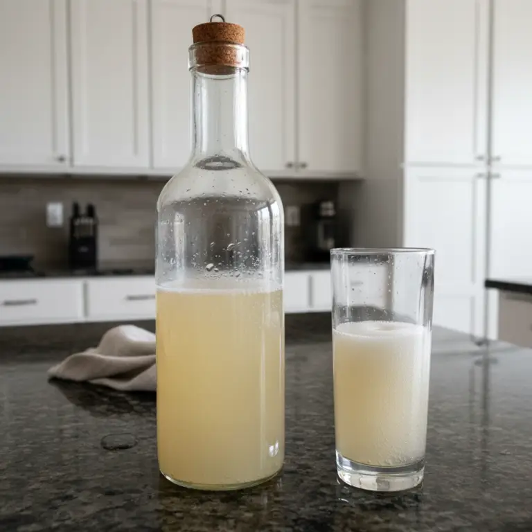 Refreshing, bubbly water kefir in a glass, ready to enjoy from this easy Water Kefir Recipe.