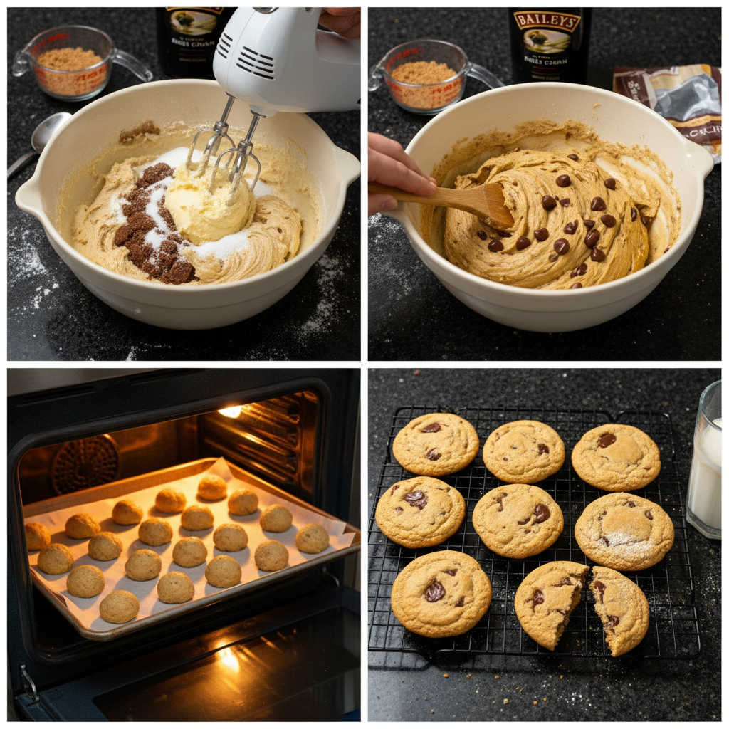 Hands mixing cookie dough in a large bowl, showcasing the creamy texture before baking the Bailey's Irish Cream Cookies.