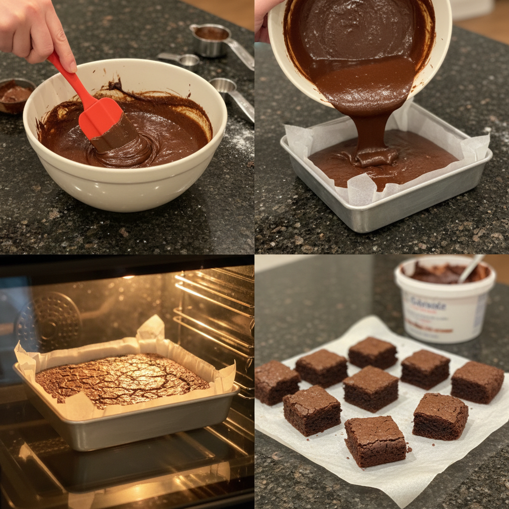 Hands carefully decorating baked Easter Egg Brownie Bites with pastel frosting and mini candy eggs on a cooling rack.