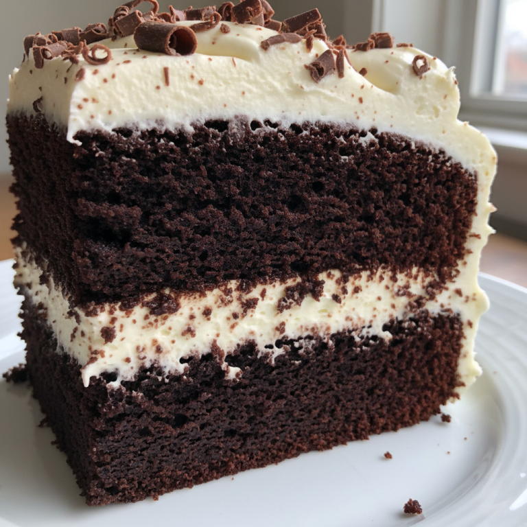 A beautiful, fully decorated slice of Guinness Chocolate Cake with Irish Buttercream, ready to be enjoyed.