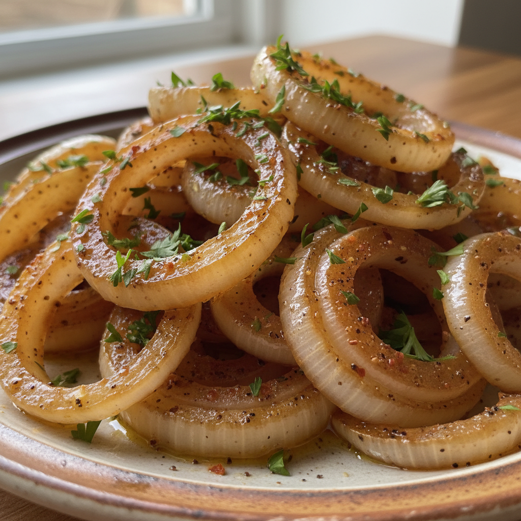 A rustic bowl of steaming Onion Boil Recipe garnished with fresh parsley and a side of crusty bread.