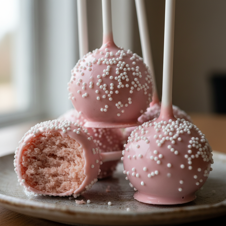 Delicious Starbucks Cake Pops on a white platter, perfectly decorated with sprinkles and a smooth chocolate coating.