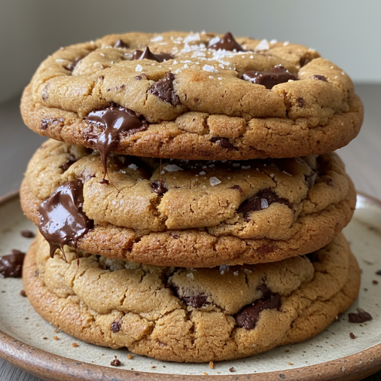 Warm, gooey brown butter chocolate chip cookies with melted chocolate chips on a cooling rack.