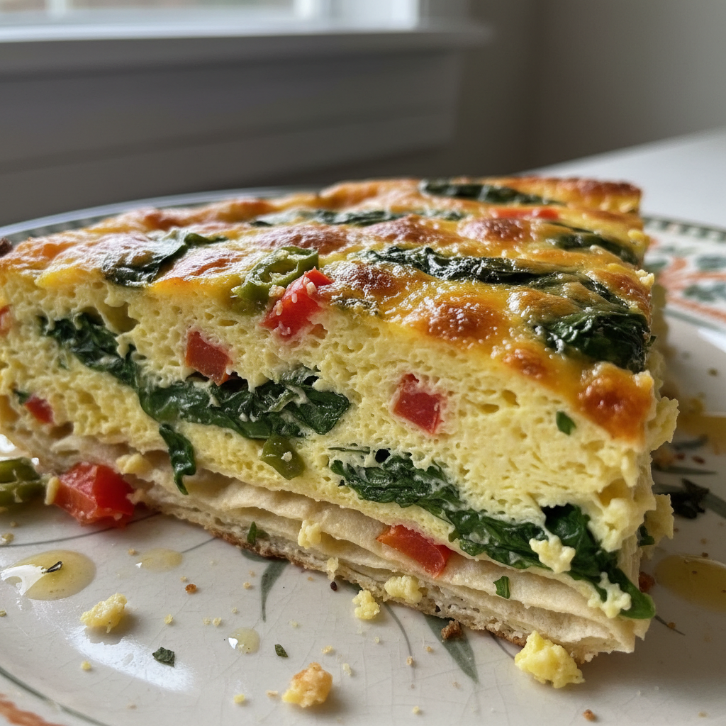 A healthy, golden-brown Indian Egg White Veggie Bake fresh out of the oven, garnished with vibrant cilantro.