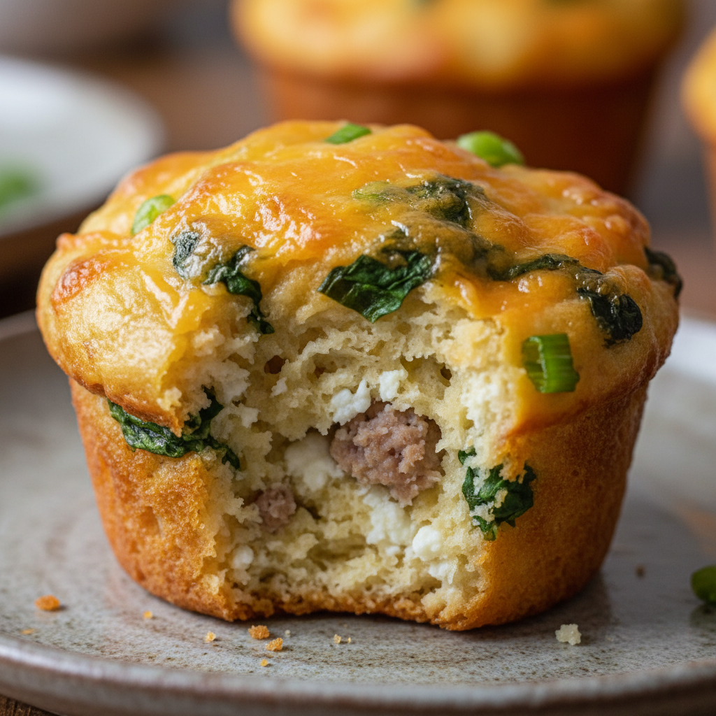 Fluffy golden brown savory cottage cheese muffins in a rustic basket, ready to serve for a wholesome snack.