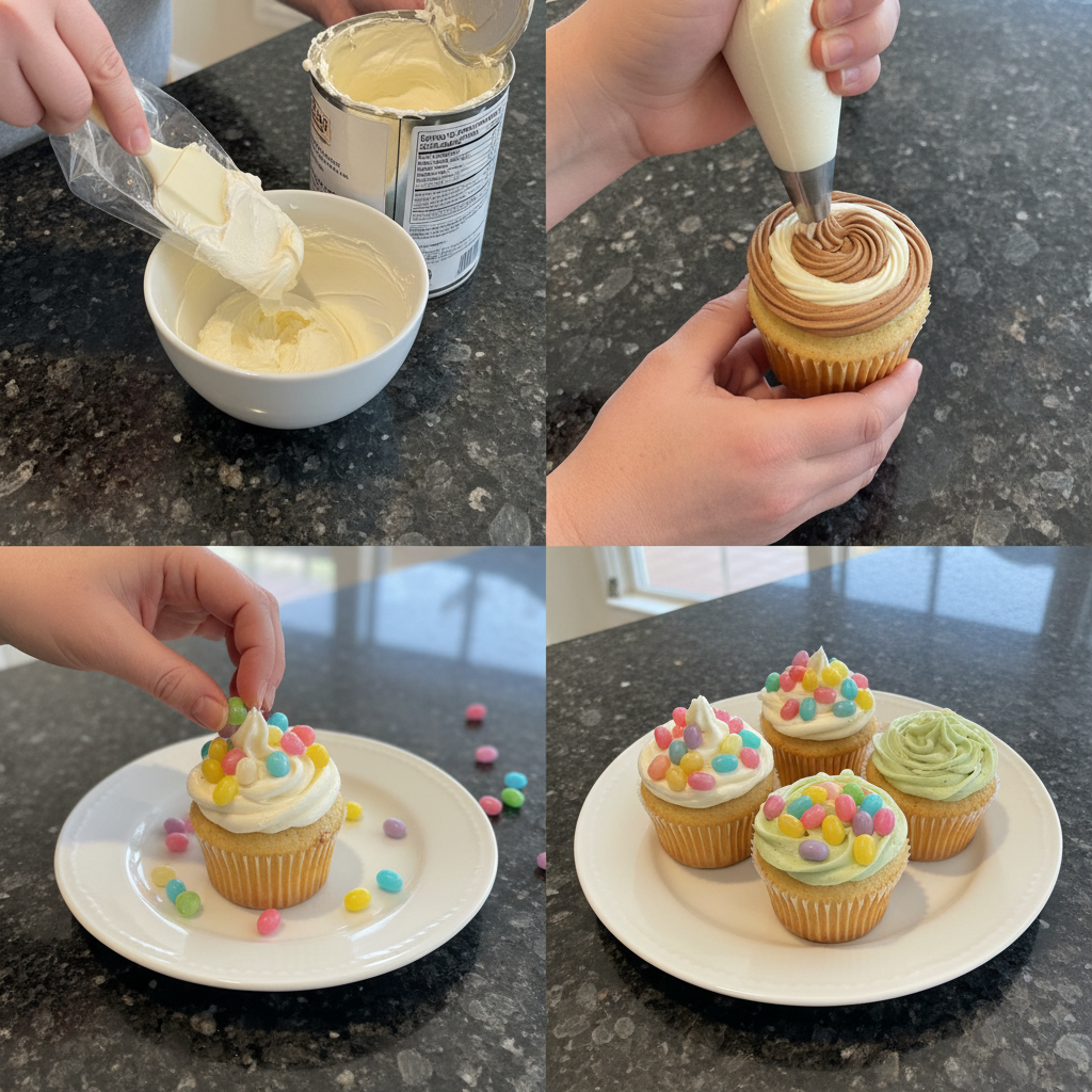 Hands mixing light, airy batter in a bowl for fluffy Spring Cupcakes with a whisk.