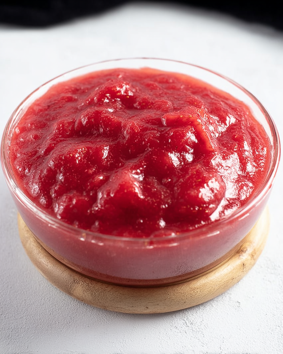 A beautiful bowl of vibrant pink Stewed Rhubarb with 3 ingredients, garnished with a mint sprig, ready to serve.